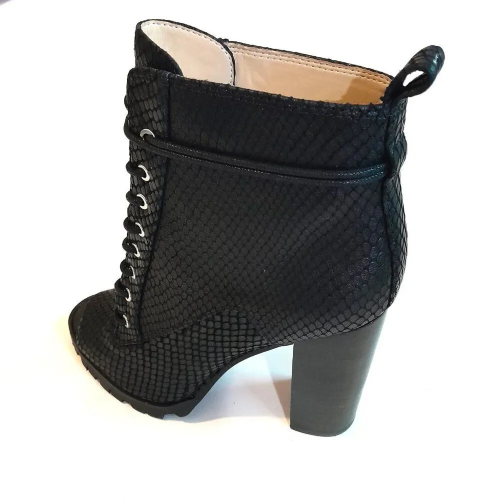 Katy Perry the Monica-Snake Emboss Open Toe Black Ankle Boot Size 5.5M